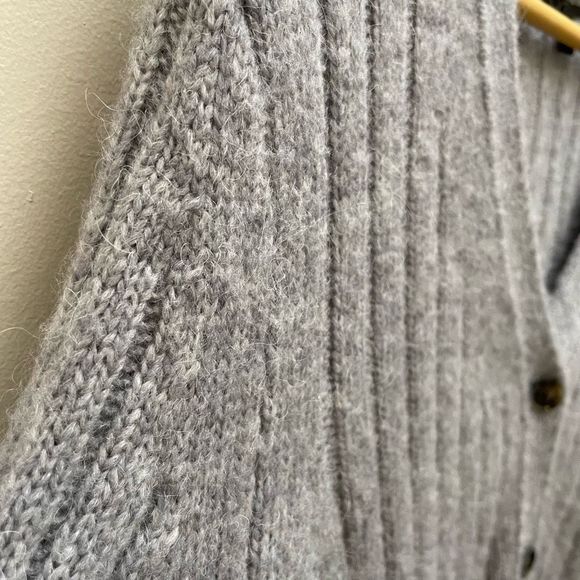 Banana Republic Womens M Mitzi Cropped Ribbed Cardigan Sweater Wool Alpaca Gray - Picture 4 of 10